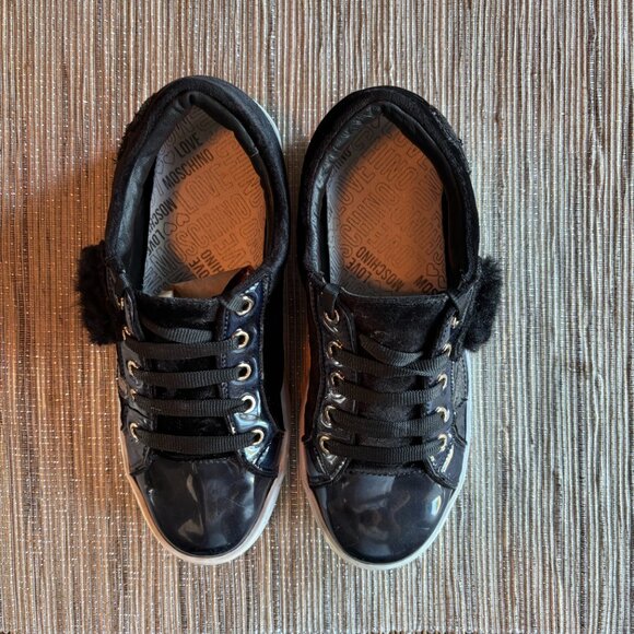 LOVE MOSCHINO | Women's Black Velvet Puffy & Sequin Heart Sneakers Size … - Picture 3 of 9